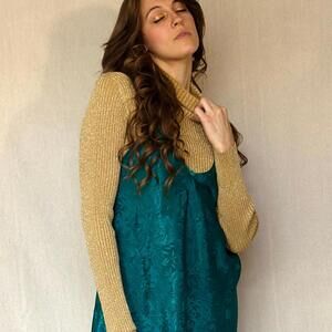 80s Gold Lurex Ribbed Turtleneck Sweater